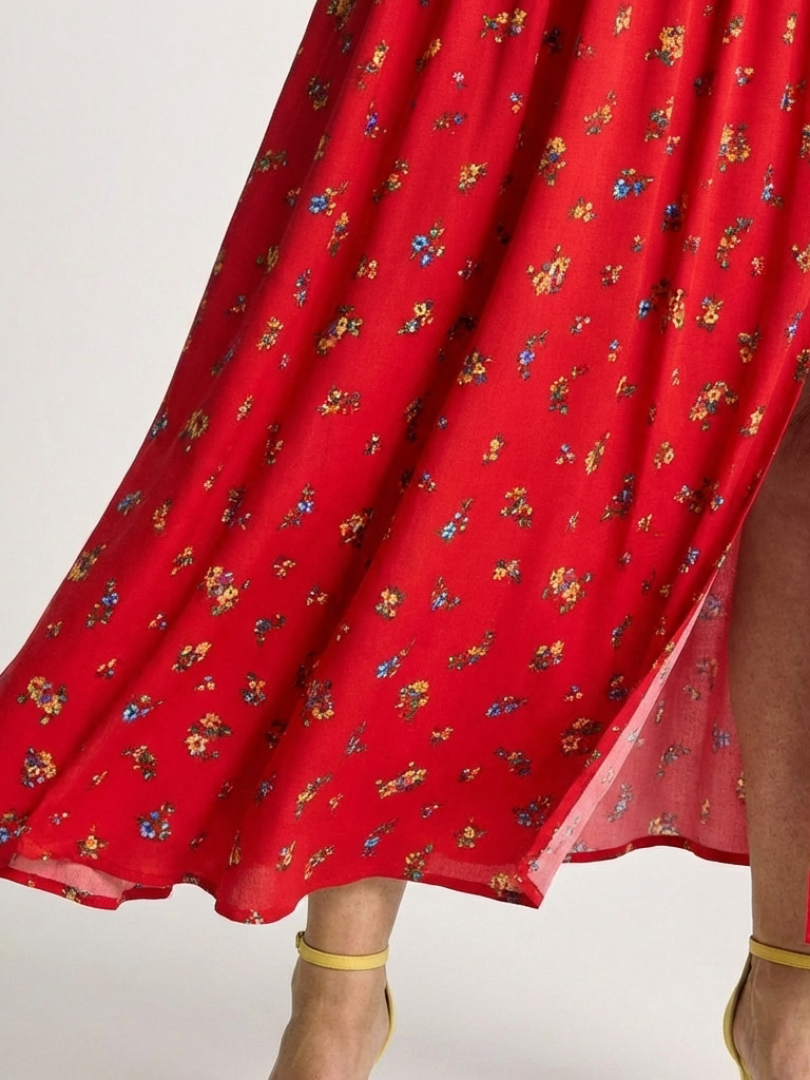 Delphine | Floral Puff Sleeve Midi Dress with Square Neck