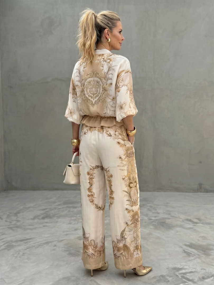 Indie | Printed Blouson Top & Zip-Front Two-Piece Ensemble
