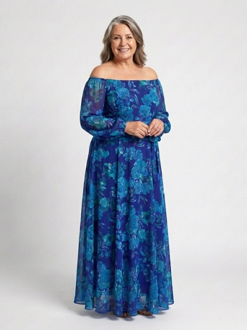 Essence of Aspen | Off-Shoulder Floral Maxi Dress