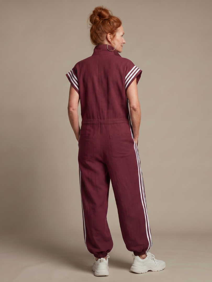 Lark | Elegant Stripe Panel Jumpsuit with Zip Detail
