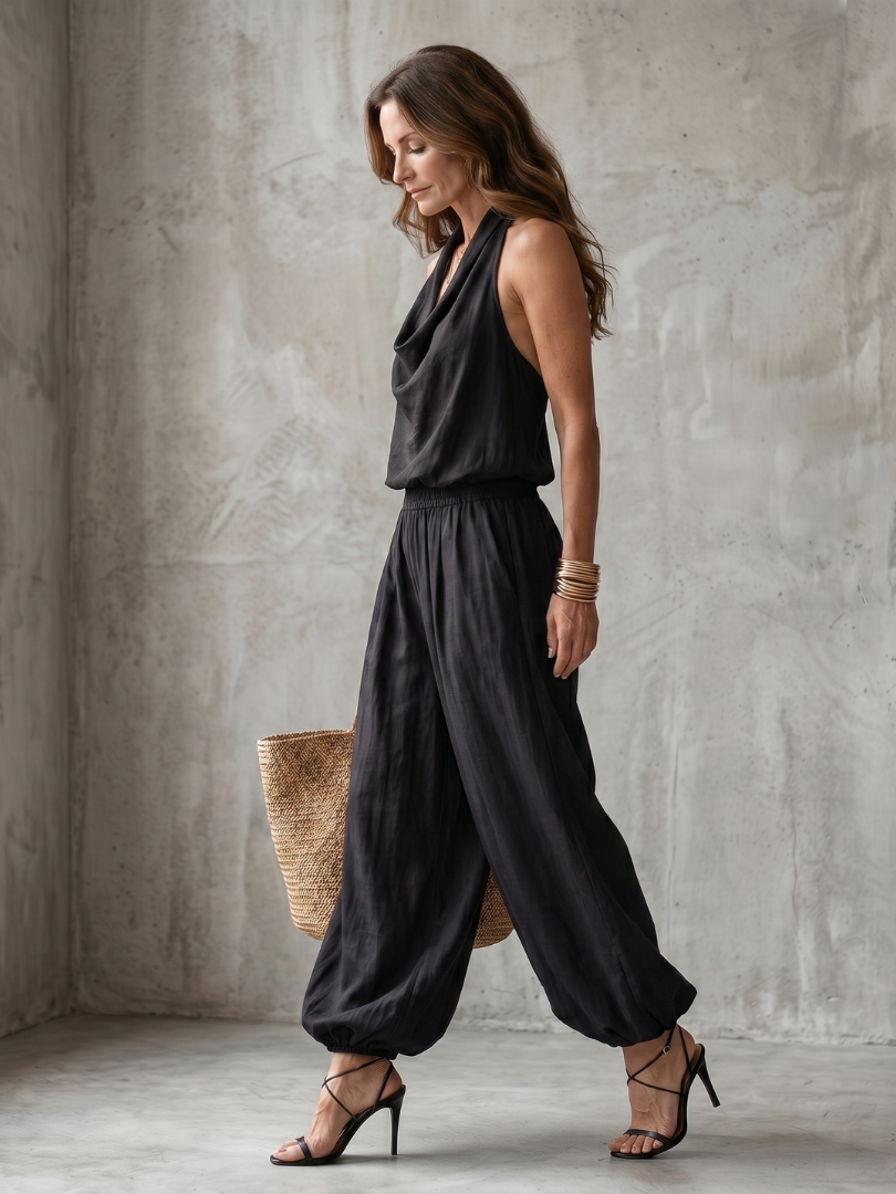 Yvaine | Fluid Drape Neck Top & Wide Leg Ensemble