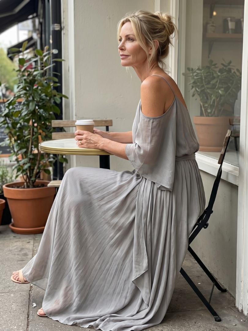 Marisol | Elegant Cold Shoulder Layered Drape Top & Wide Leg Ensemble