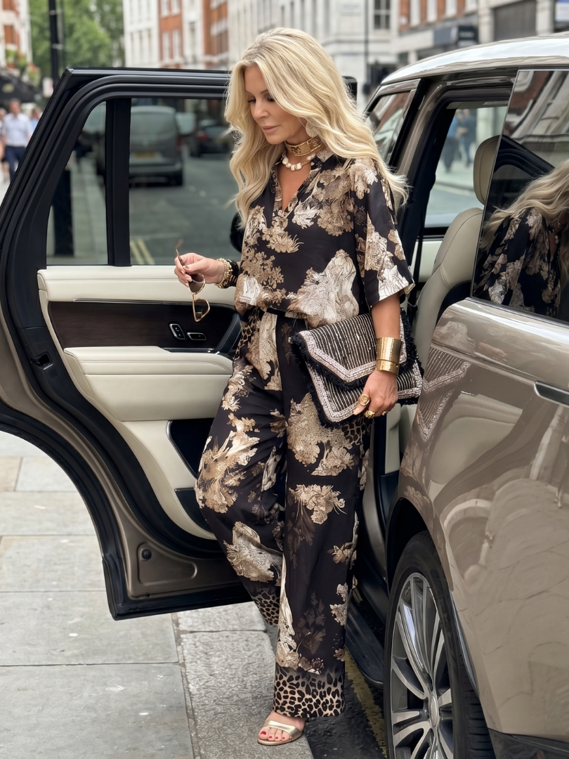 Mina | Elegant Printed Wide Leg Wrap Top Ensemble