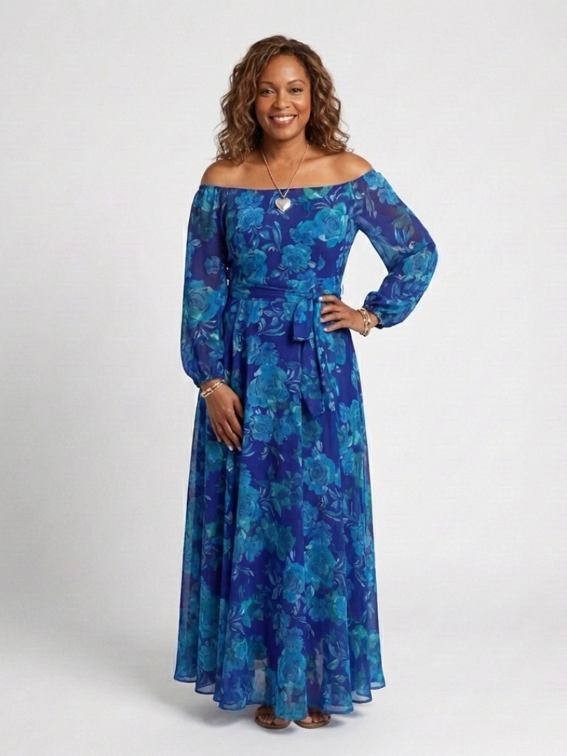 Essence of Aspen | Off-Shoulder Floral Maxi Dress