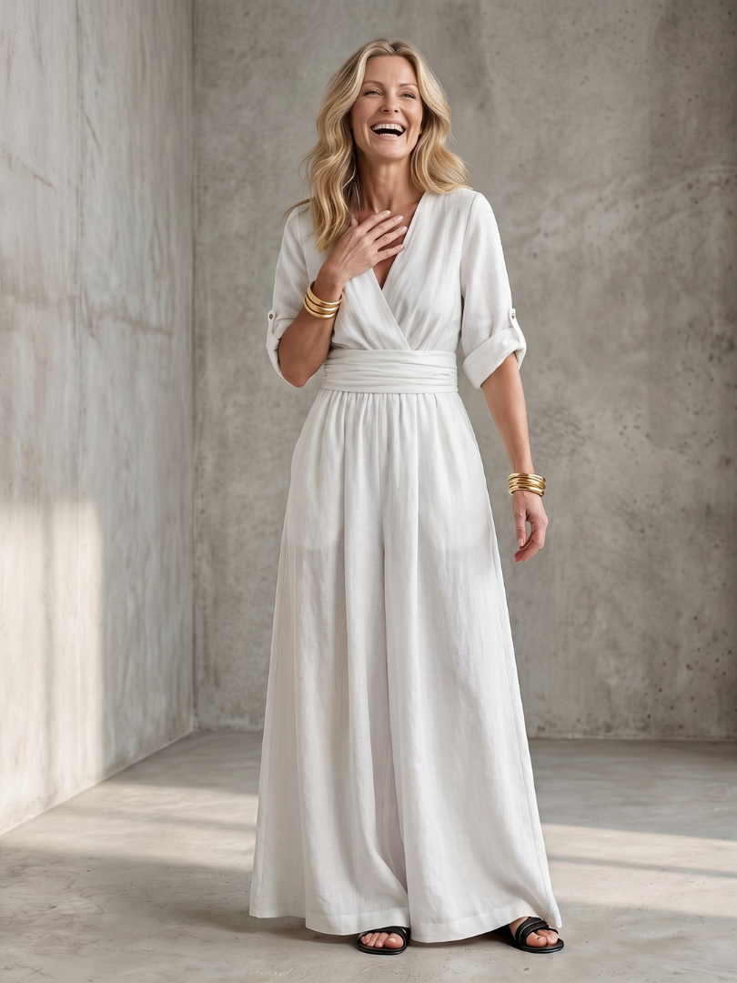 Wanda | Elegant Cross-Front Wide-Leg Jumpsuit