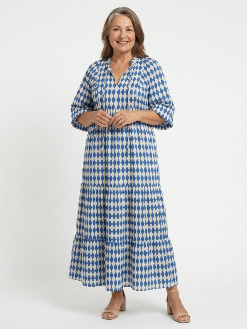 Elodie Diamond Print Tiered Midi Dress