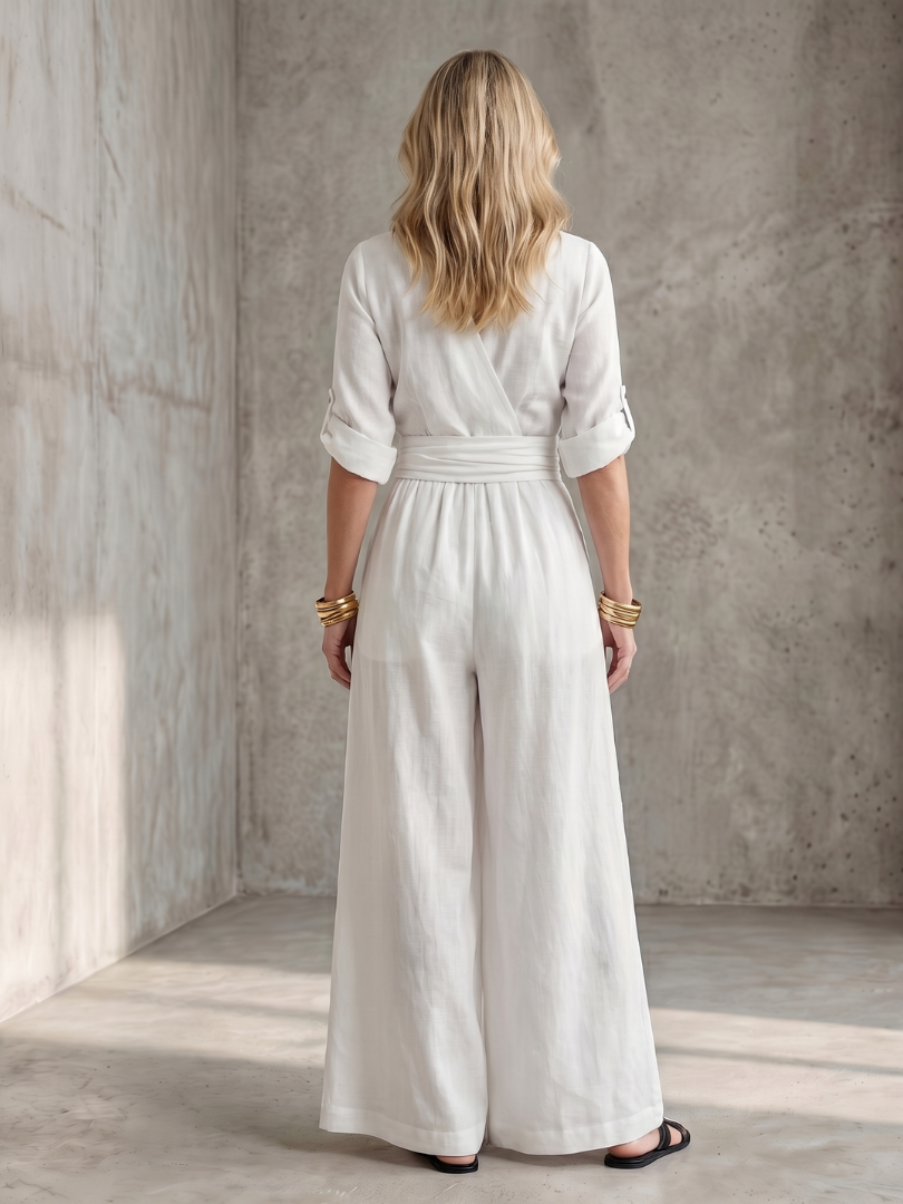 Wanda | Elegant Cross-Front Wide-Leg Jumpsuit