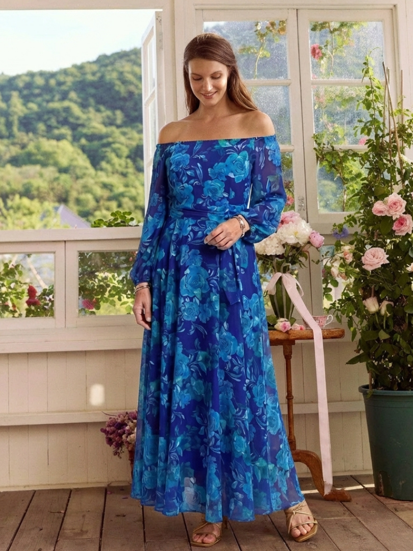 Essence of Aspen | Off-Shoulder Floral Maxi Dress