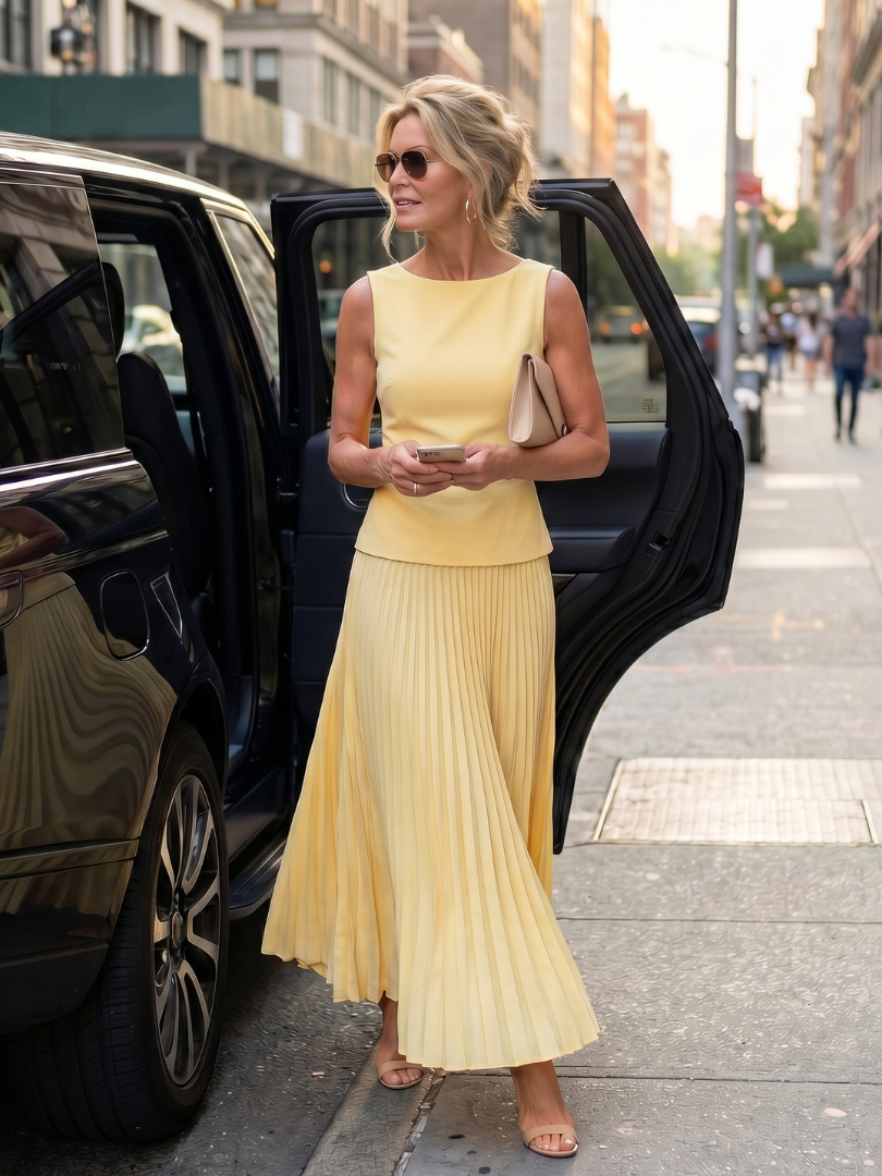 Rhodes | Elegant Pleated Skirt and Structured Bodice Ensemble