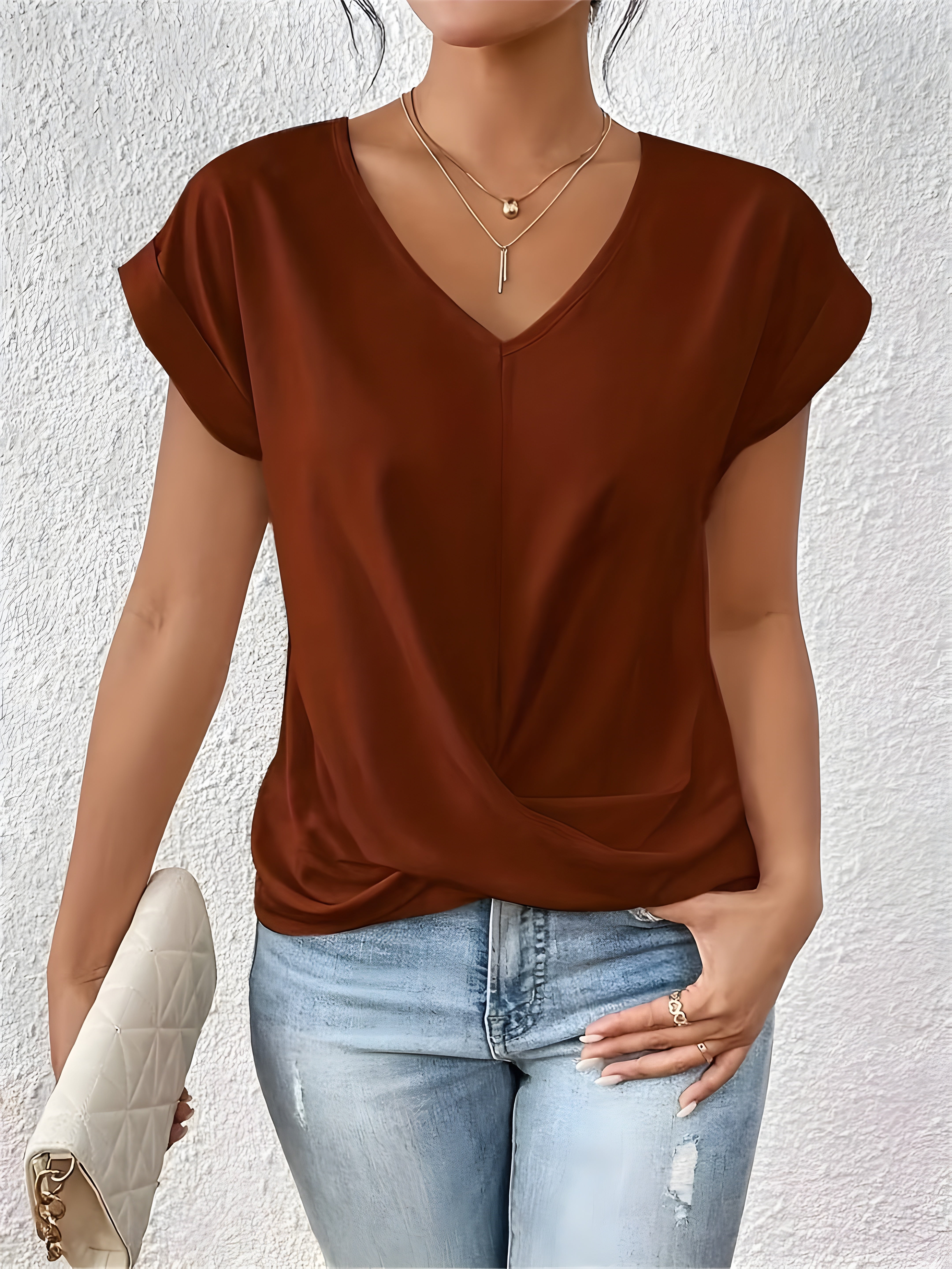 MEIKA™ | Classic Twist Detail V-Neck Top
