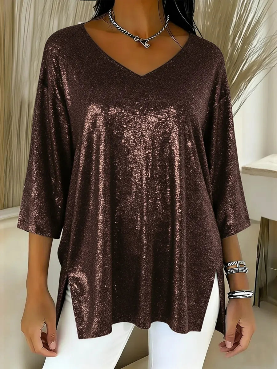 Aurelia™ | Festive Sequin V-Neck Top