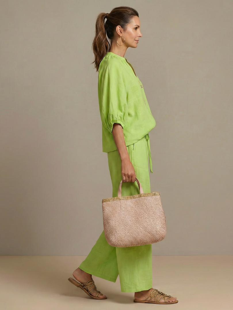 Natalia | Elegant Zip-Front Blouson Top and Wide-Leg Trousers Set