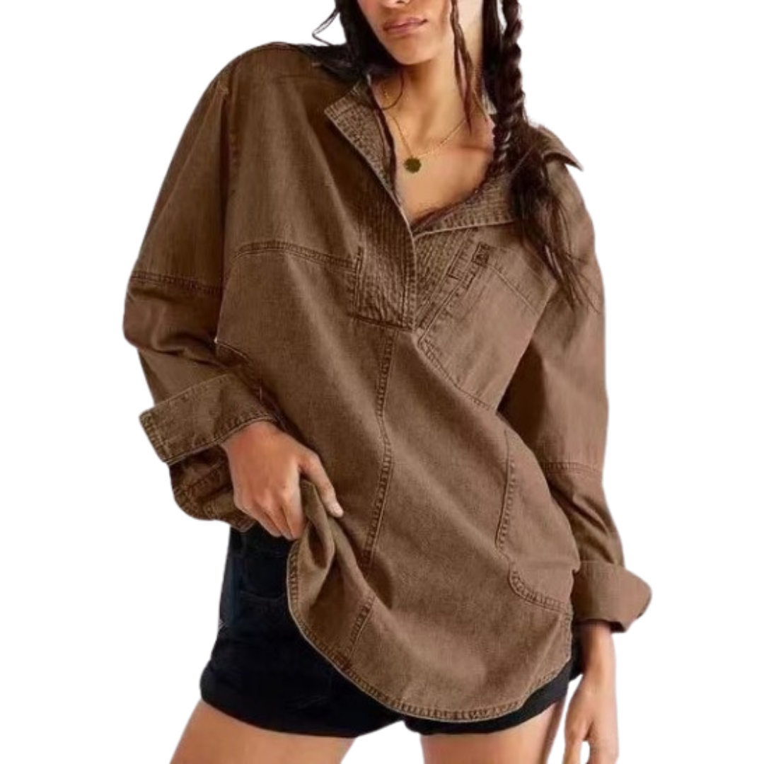 Nalinae™ | Chic V-Neck  Denim Tunic Top