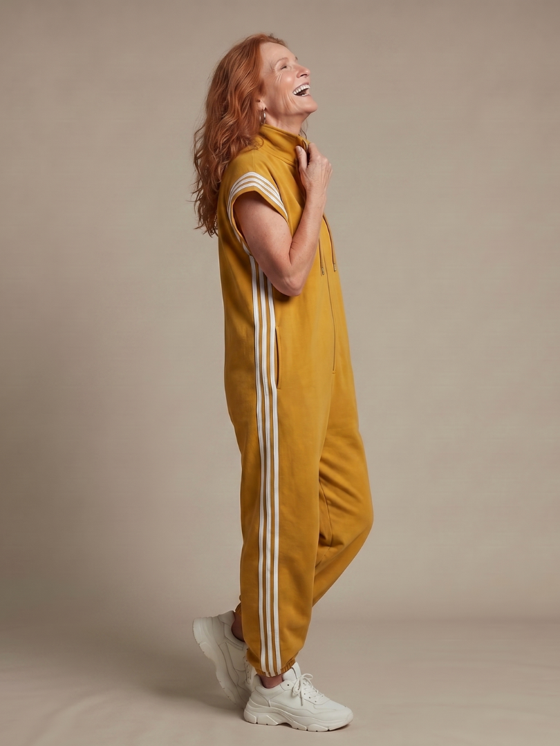 Lark | Elegant Stripe Panel Jumpsuit with Zip Detail