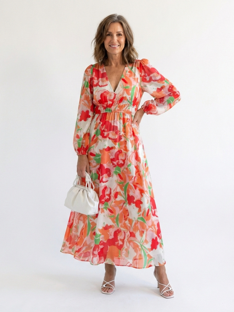 Althea | Elegant Floral Maxi Dress with Long Sleeves