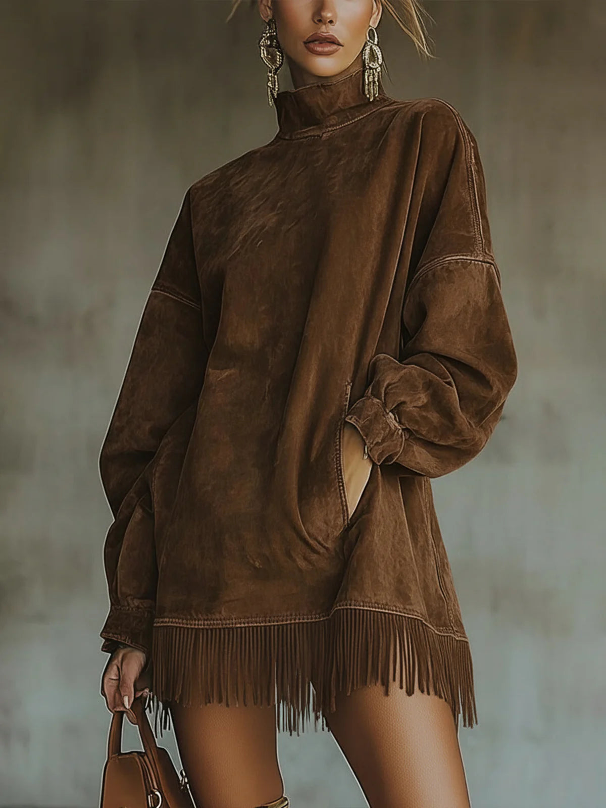 Vélin™ | Darcie Suede-Effect Tunic Dress with Fringe