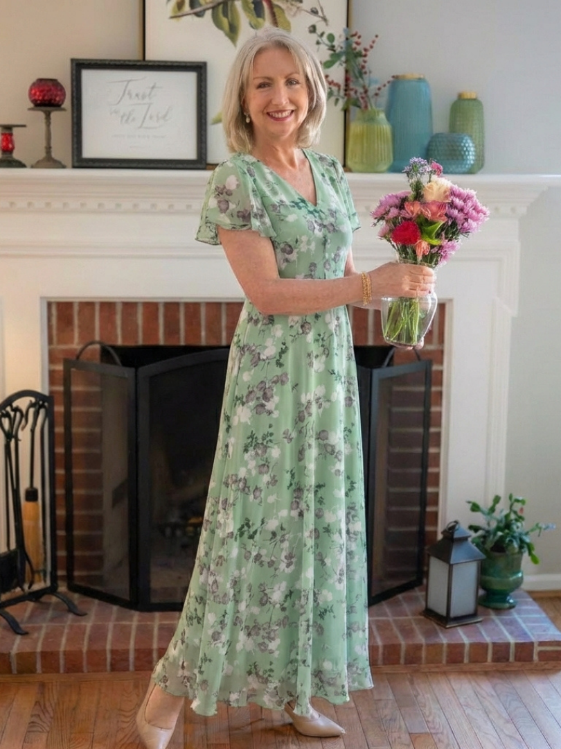 Ismeria | Elegant Floral Chiffon Maxi Dress