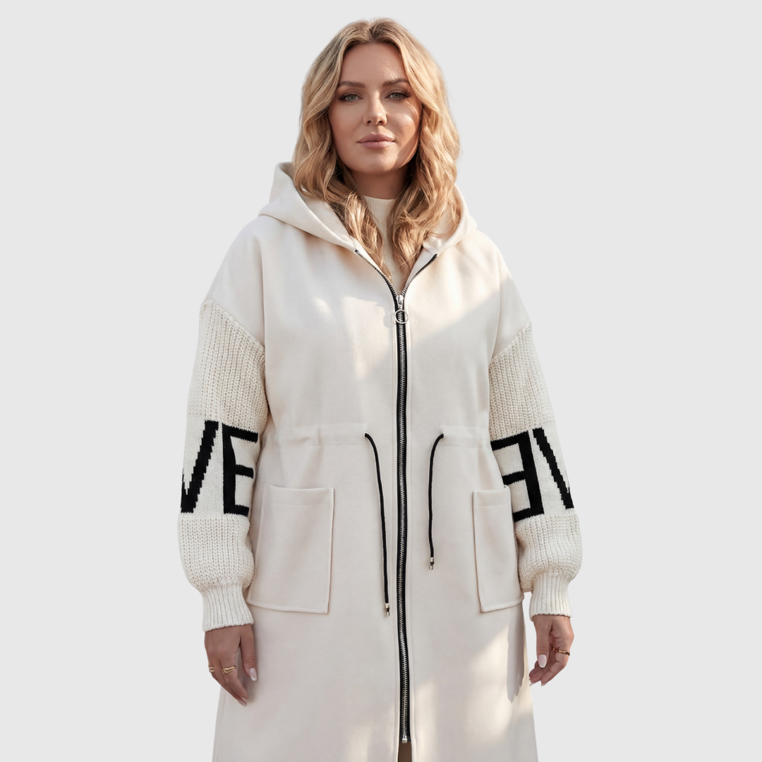 Johanna | Dames Lange Modieuze Jas | Met Geribbelde Mouwen