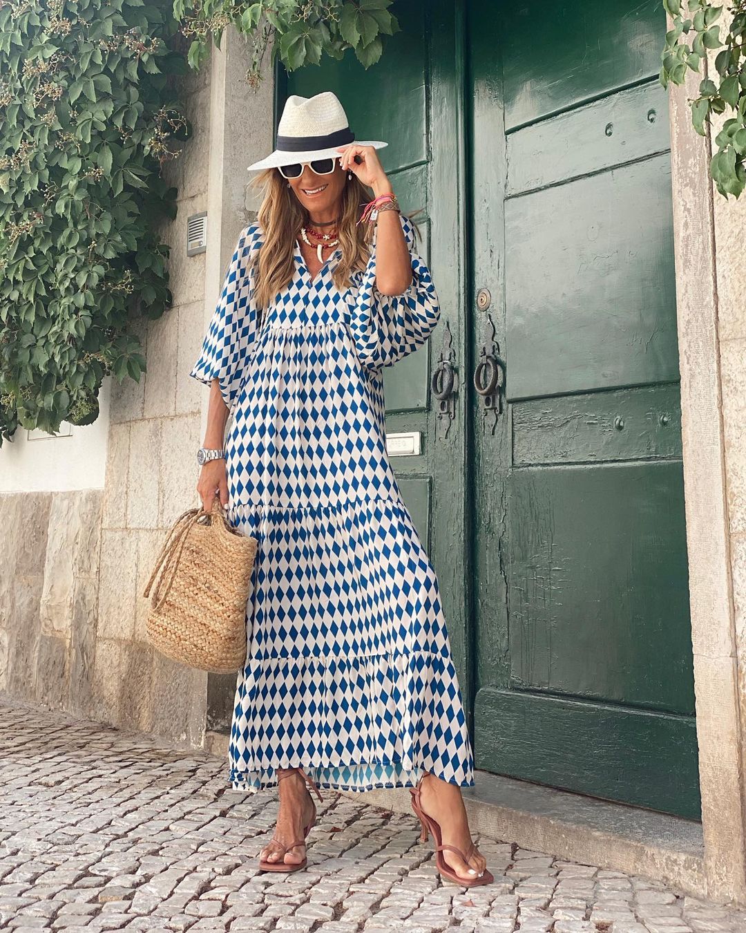 Mirelle | Three Quarter Sleeve V Neck Patterned Midi Dress