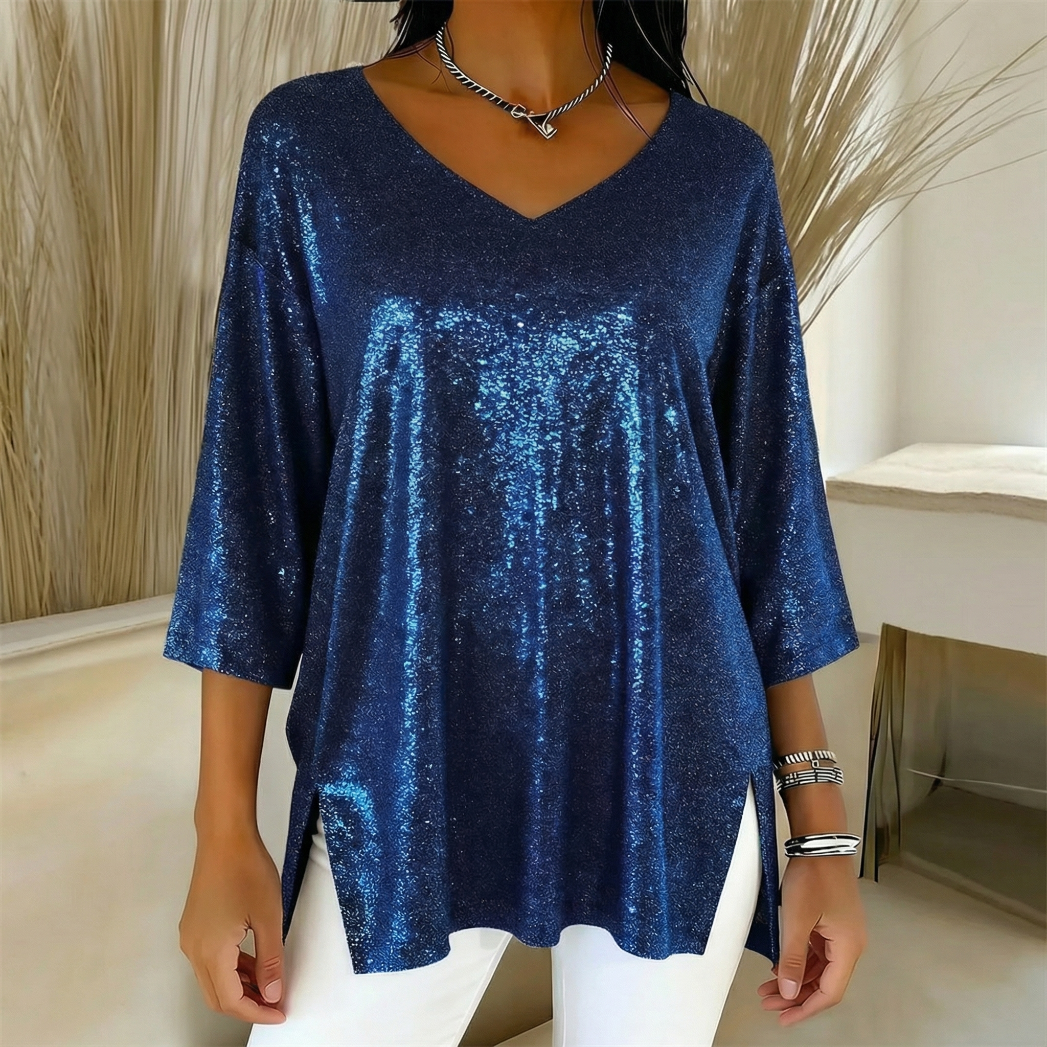 Aurelia™ | Festive Sequin V-Neck Top