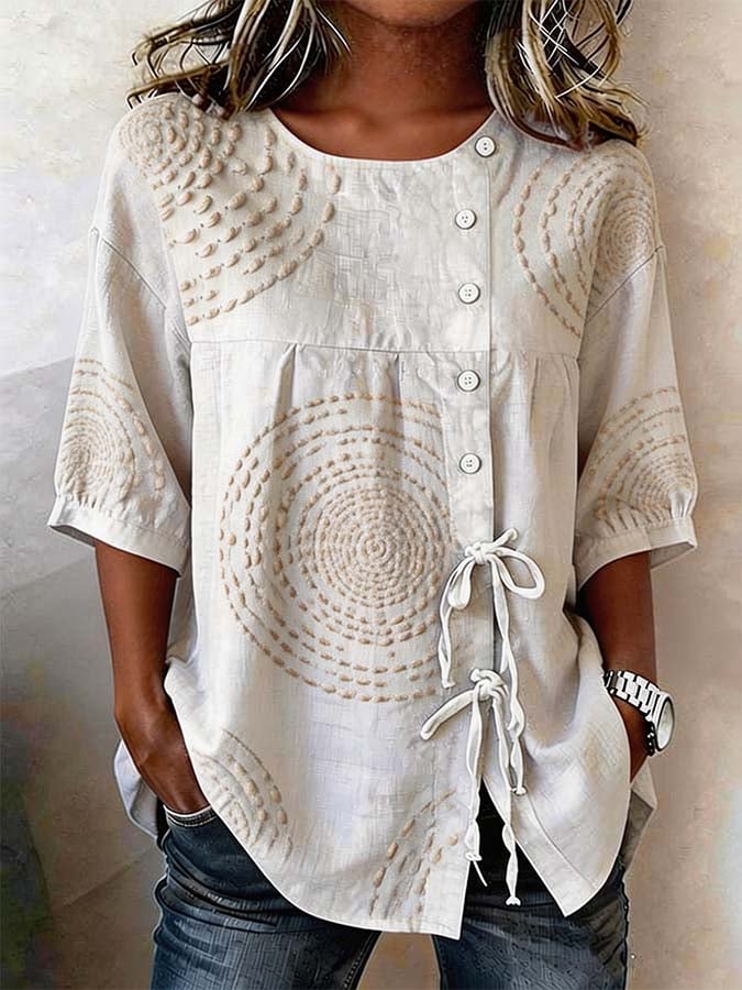 Emeline™ | Soft Embroidered Linen Blend Top
