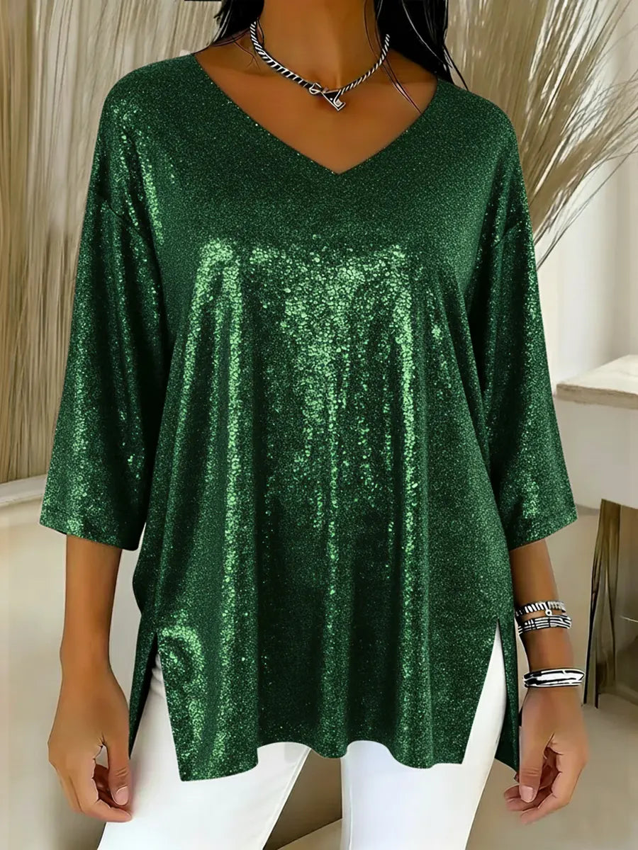 Aurelia™ | Festive Sequin V-Neck Top
