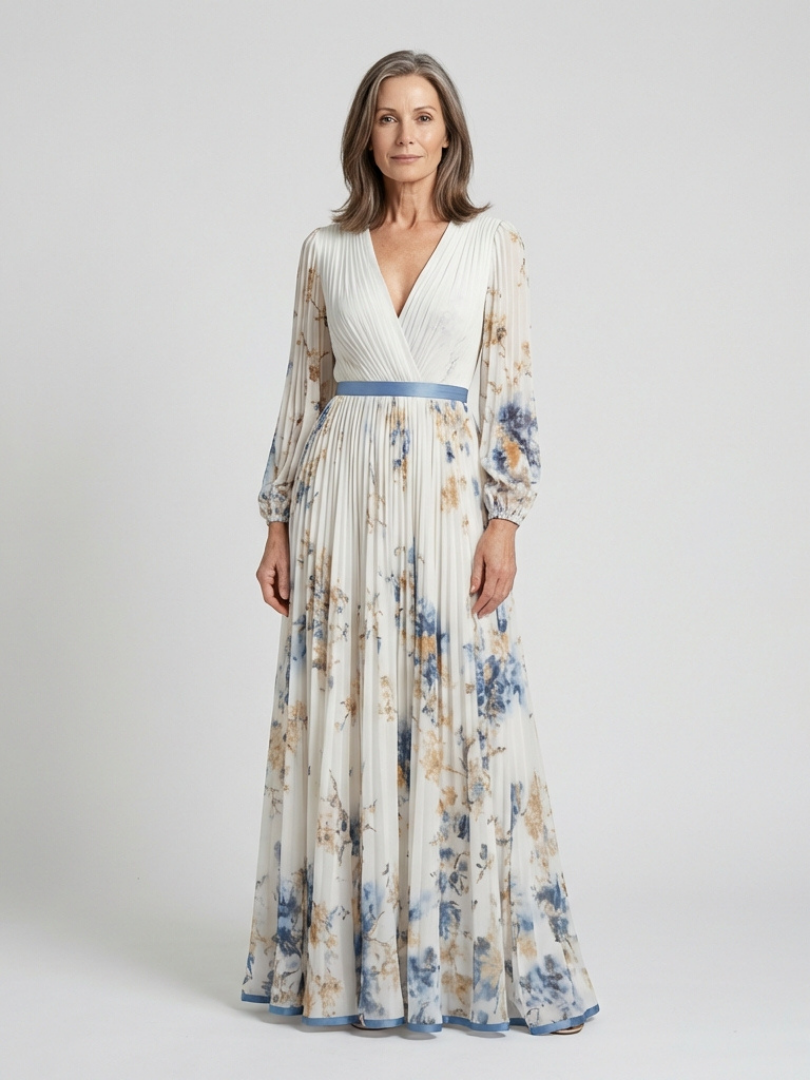 Lavinia | Floral Maxi Dress with Long Sleeves and V-Neck