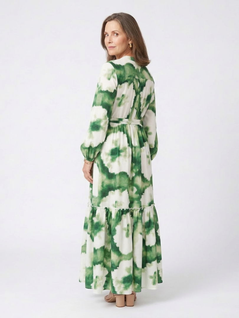 Sabine | Elegant Tiered Maxi Dress with Long Sleeves and Tie Waist