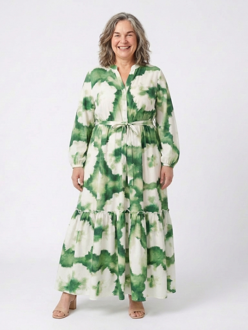 Sabine | Elegant Tiered Maxi Dress with Long Sleeves and Tie Waist