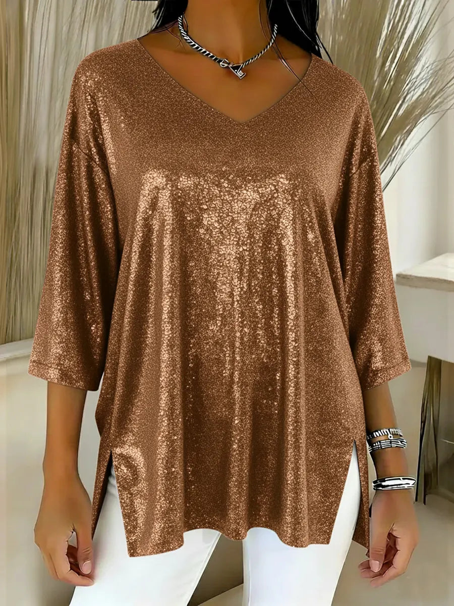 Aurelia™ | Festive Sequin V-Neck Top