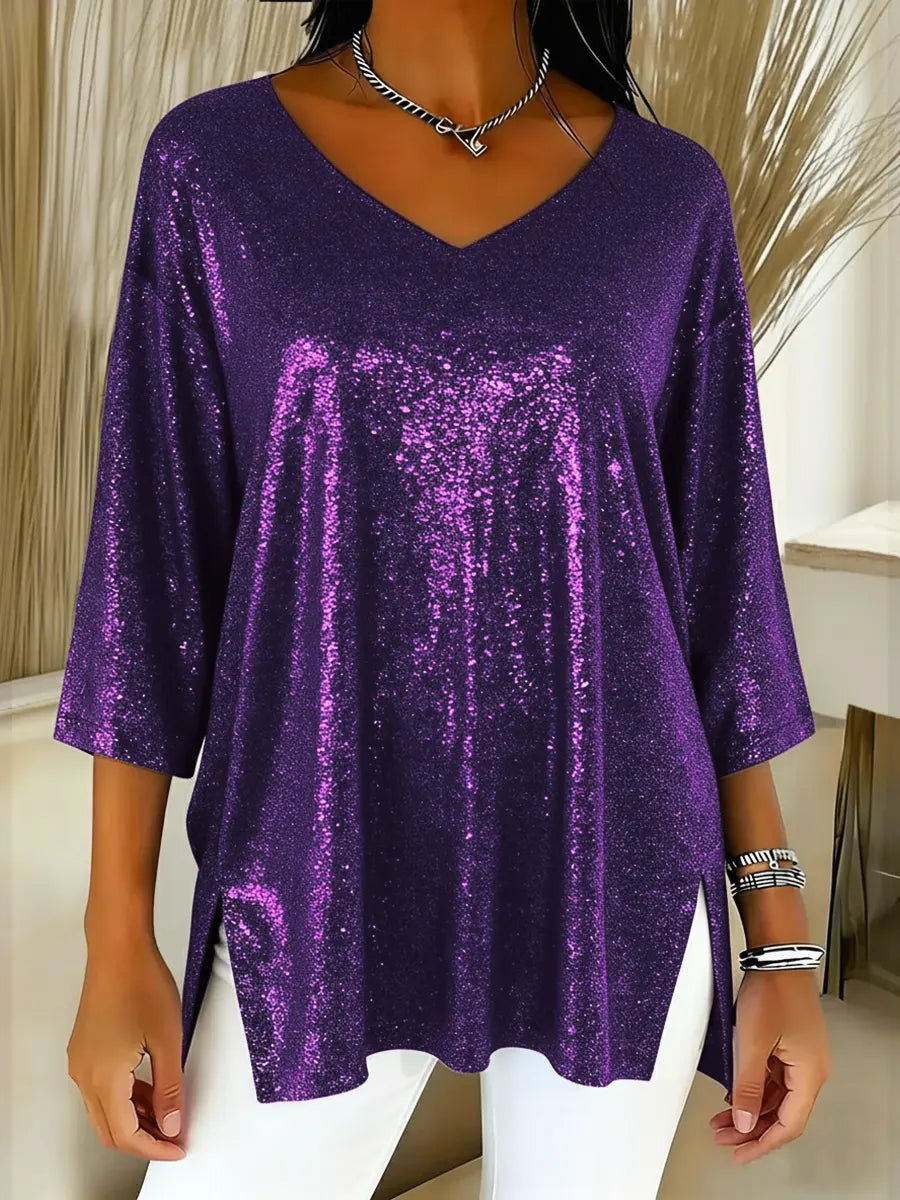 Aurelia™ | Festive Sequin V-Neck Top