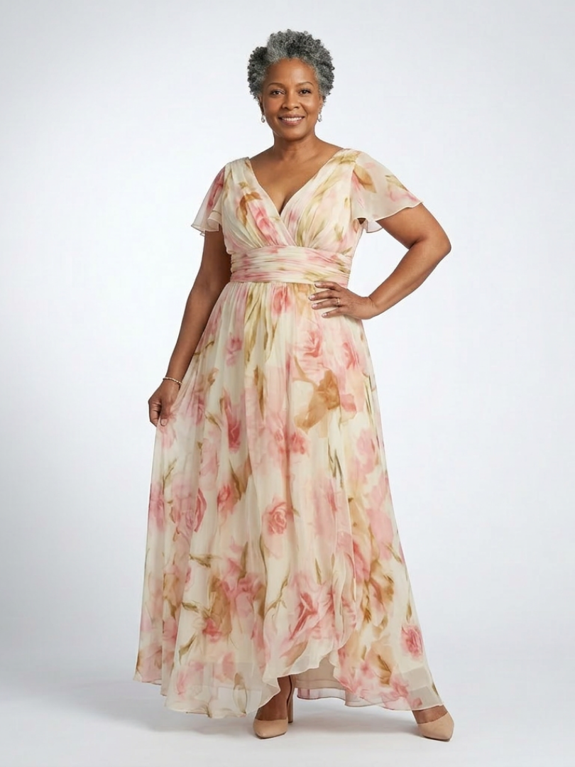 Elara Floral V-Neck Maxi Dress