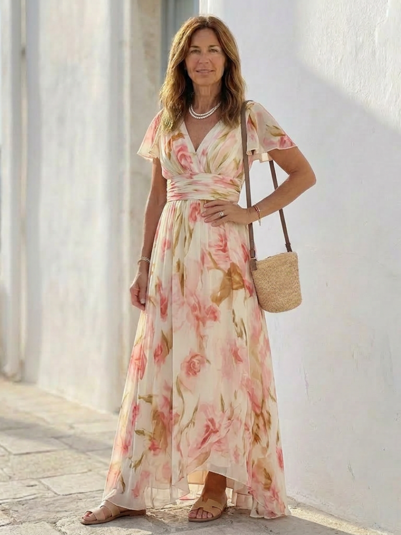 Elara Floral V-Neck Maxi Dress