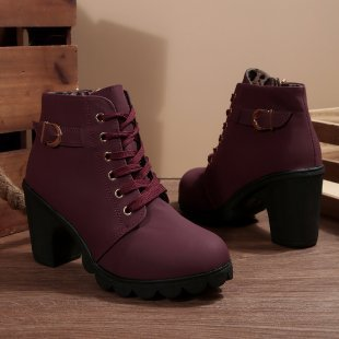 Vélin™ - Chic Lace-Up Metal Buckle Chunky Ankle Boots