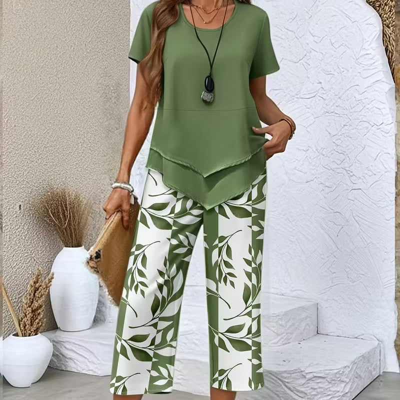 Elmyra™ | Casual Leaf Print Two-Piece Set