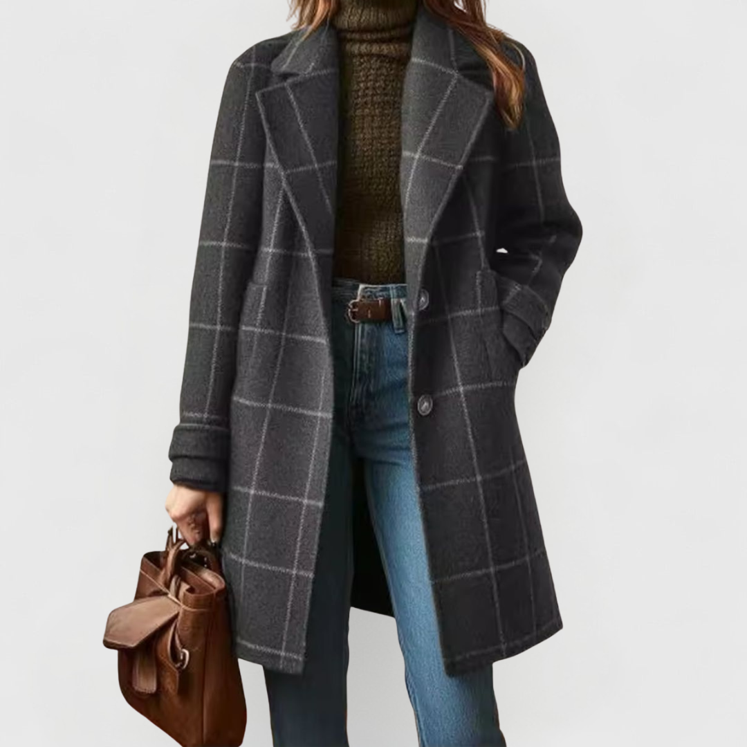 Maya - Women's Classic Plaid Tweed Coat