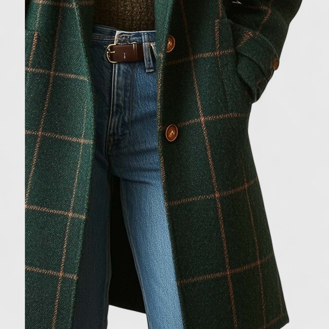 Maya - Women's Classic Plaid Tweed Coat